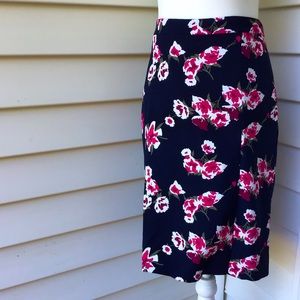 J. Crew Factory Pencil Skirt Womens Sz 4 Blue Pink Crepe Floral Front Slit